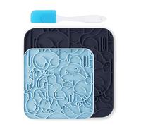VI-FA Silicone Pet Slow Feeder Mat, Interactive Puzzle Feeding Mat with Cute Animal Pattern, Non-Slip Slow Eating Bowl for Dogs and Cats to Prevent Bloat and Choking(Deep Blue+Light Blue)