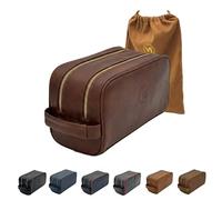 VI PRESTIGE Travel Dopp Gift cosmetic premium quality Classic Toiletry Bag large capacity two compartments YKK zippers water-resistant bottom studs mesh pockets durable organizer unisex DARK BROWN