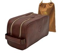 VI PRESTIGE Travel Dopp Gift cosmetic premium quality Classic Toiletry Bag large capacity two compartments YKK zippers water-resistant bottom studs mesh pockets durable organizer unisex DARK BROWN