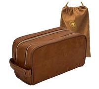 VI PRESTIGE Travel Dopp Gift cosmetic premium quality vegan Leather Classic Toiletry Hand Bag large two compartments YKK zippers water-resistant bottom studs mesh pockets durable organizer unisex