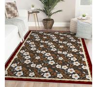 Via Vela 60x90cm Creative Design Rug Boho Dark Rugs Machine Washable Rugs for Living Room Bedroom Non Slip Backing Fluffy Low Pile Home Decor Carpet Abstract Leaf and White Flower Pattern Rug