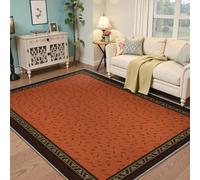 Via Vela 80x150cm Boho Chic Rug Burnt Orange Print Rugs Rustic Farmhouse Machine Washable Rugs for Living Room Bedroom Leaf Pattern Non Slip Backing Fluffy Low Pile Home Decor Carpet Modern Rug