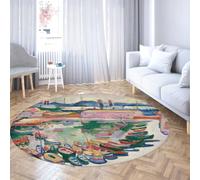 Via Vela Abstract Style Large Round Rug 100cm Sailing Boats in La Ciotat Harbor Non-slip Indoor Washable Throw Circle Carpet for Mudroom Apartment