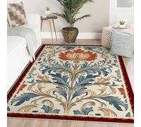Via Vela Acanthus Pattern Rugs Plant Washable Outdoor Rug for Living Room William Morris Style Non Slip Backing Entryway Rugs for Bedroom Thin Low Pile Rug Art Nouveau Big Home Decor Carpet 180x300cm
