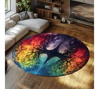 Via Vela Aesthetic Circular Rugs 120cm Tree Life Starry Sky Colorful Pattern Bedroom Floor Mat Non Slip Washable Soft Large Foldable Easy Clean Stain Resistant Round Carpet Living Room Entryway Decor