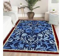 Via Vela Aesthetic Design Rug Classic Soft Washable Rugs for Living Room Blue Gradient Leaf Pattern Non Slip Stain Resistant Vintage Carpet Thin Large Rugs Boho Kitchen Laundry Room Rug 60x90cm