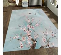 Via Vela Aesthetic Rugs 60x120cm Washable Pink Cherry Blossom Rug Non Slip Foldable Thin Asian Flower Throw Floor Mat Low Pile Indoor Carpet for Bedroom Vintage Boho Home Retro Rugs for Nursery Room