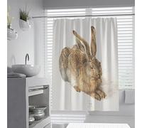 Via Vela Animal Shower Curtain Brown Young Hare Painting by Albrecht Dürer Bathroom Decor Shower Curtains Set with Hooks White Background 120x180 cm