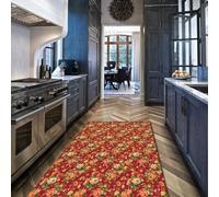 Via Vela Antique Style Washable Runner Rugs 60x240cm Retro Peony Pattern Hallway with Rubber Backing Low Pile Thin Carpet for Laundry Entrance