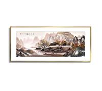 Via Vela Asian Landscape Canvas Wall Art Traditional Chinese Style Artwork Prints Large Panoramic Painting Scenic Posters for Home Office Decor 30x76cm With Gold Frame