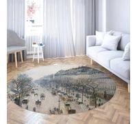 Via Vela Bedside Round Rugs 150cm The Boulevard Montmartre on a Winter Morning Non-slip Backing Low-Pile Throw Circle Carpet for Dining Room Guest Room