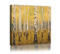 Via Vela Birch Tree Forest Canvas Wall Art Yellow Wood Modern Oil Painting Large Nature Landscape Textured Artwork Print for Guest Room Study Decor 70x70cm