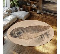Via Vela Bird Theme Large Round Rugs 200cm Tawny Owl Machine Washable Low Pile Thin Circle Carpet Floor Non-Slip for Laundry Room Dining Room