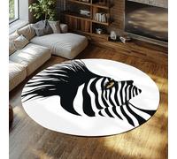 Via Vela Black and White Round Rugs 200cm Washable Non Slip Zebra Stripe Abstract Woman Profile Circular Rugs Orange Eye Pop Art Throw Mat Living Room Bedroom Dorm Studio Low Pile Soft Floor Carpet