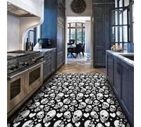 Via Vela Black and White Style Hallway Runner Rug 100x250cm Skull and Heart Pattern Soft Non-slip Washable Entryway Area Carpet for Bedroom Kitchen Laundry
