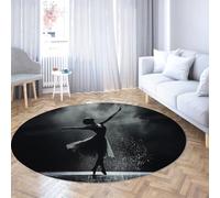 Via Vela Black and White Style Round Rug 120cm Dancing Girl Pattern Washable Low Pile Non-slip Thin Circle Carpet for Cabinet Home Hallway Playroom