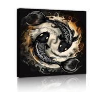 Via Vela Black Koi Fish Canvas Wall Art Zen Yin Yang Artwork Prints Asian Style Poster Painting Modern Abstract Murals for Living Room Decor 80x80cm Innerframe