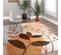 Via Vela Boho Botanical Rugs for Living Room Contemporary Non Slip Backing Washable Rugs Minimalist Large Rug Abstract Leaf Pattern Stain Resistant Home Decor Rug for Bedroom Tropical Carpet 60x90cm