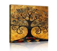Via Vela Boho Chic Tree of Life Wall Art Abstract Spirals Nature Textured Canvas Print Retro Framed for Cozy Reading Nook Quiet Study Room Decor 50x50cm