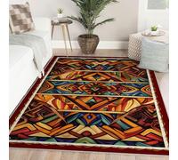 Via Vela Boho Rug 120x180cm Thin Washable Bathroom Rugs Unique Art Stain Resistant Anti Slip Backing Rugs for Living Room Modern Traditional Colorful Geometry Pattern Carpet Vintage Home Decor Rug