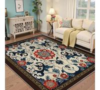 Via Vela Boho Rugs 180x300cm Non Slip Living Room Large Floral Medallion Rug Machine Washable Rugs Vintage Ethnic Carpet Bedroom Nursery Room Thin Foldable Playroom Throw Mat Tribal Traditional Rug