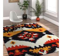 Via Vela Boho Rugs 80x150cm Tribal Ethnic Thin Washable Rug Aztec Style Non Slip Backing Rug for Living Room Bedroom Kitchen Geometric Pattern Floor Carpet Vintage Low Pile Rugs