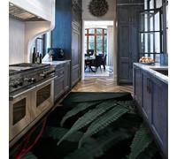 Via Vela Botanical 60x120cm Rugs Fern Leaf Print Machine Washable Kitchen Non Slip Rug Thin Foldable Rugs Dining Room Large Low Pile Hallway Rug Nature Throw Mat Tropical Green Leaves Print Carpet