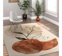 Via Vela Botanical Rugs Boho Washable Outdoor Rug for Living Room Abstract Branch and Leaf Pattern Non Slip Backing Entryway Rugs for Bedroom Thin Low Pile Rug Vintage Large Carpet Earthy 60x90cm