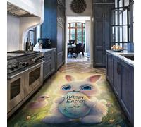 Via Vela Cartoon Style Rug 80x150cm Cute Bunny Easter Egg Chick Pattern Thin Washable Bathroom Rugs Holiday Stain Resistant Anti Slip Backing Rugs for Living Room Bedroom Boho Home Decor Carpet