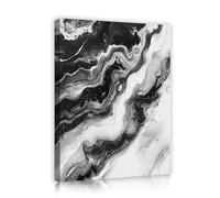 Via Vela Chic Black White Marble Canvas Framed Wall Art Abstract Waves Cracked Patterns Aesthetic Artwork Poster Painting Mural Print for Coffee Decor 75x100cm