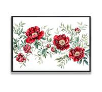 Via Vela Chinese Style Red Peonies Canvas Wall Art Botanical Nature Pictures Artwork Prints Large Posters Painting Modern Mural for Study Decor 80x120cm with Black Frame