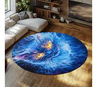 Via Vela Circle Rug 200cm Magic Cat Stain Resistant Playroom Floor Mat Cosmic Blue Nebula Kitten Rubber Backed Foldable Living Room Bedroom Nursery Rugs Carpet