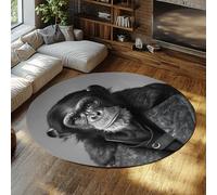 Via Vela Circular Rug 80cm Animal Thin Playroom Rugs Black White Monkey Jacket Machine Washable Anti Slip Living Room Bedroom Bedside Throw Floor Mat