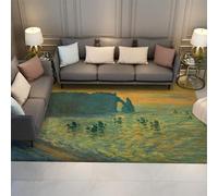 Via Vela Claude Monet Rug for Bedroom Living Room Kitchen, the Rocks of Etretta Non-Slip Low Pile Washable Conference Room Thin Carpet 100x150cm