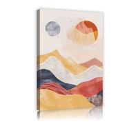 Via Vela Contemporary Boho Canvas Wall Art Celestial Mountain Range Painting Terracotta Sun Moon Stars Poster Abstract Desert Hills Picture for Study Lounge Office Decor 80x120cm