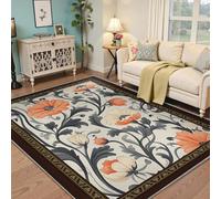 Via Vela Cream 80x150cm Rugs for Living Room Vintage Botanical Machine Washable Non Slip Carpet Art Nouveau Scroll Vine Flower Rug French Country Low Pile Rug for Bedroom Dining Table Nursery