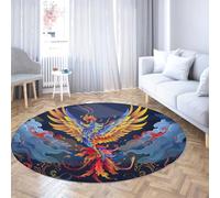 Via Vela Creative Design Round Rugs 180cm Colorful Phoenix Pattern Flying Non-slip Washable Soft Low Pile Entryway Circular Carpet for Outdoor Indoor