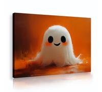 Via Vela Cute White Ghost Framed Canvas Wall Art for Kids Room Smiling Little Spooky Halloween Decor Cozy Aesthetic Posters Painting for Nursery School Classroom 60x90cm
