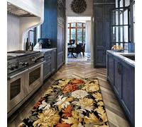 Via Vela Dark Rug for Living Room 80x150cm Colorful Chrysanthemum Leaf Pattern Non-slip Non-shedding Indoor Carpet for Dining Room Home Office