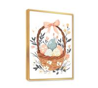 Via Vela Easter Basket Canvas Wall Art Spring Floral Eggs Pictures Artwork Prints Posters Painting for Laundry Room Home Bedroom Decor 40x60cm With Gold Frame