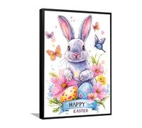 Via Vela Easter Bunny Canvas Wall Art Butterfly Floral Prints Rabbit Poster Painting Spring Pictures Artwork Prints for Classroom Indoor Decor 40x60cm with Black Frame