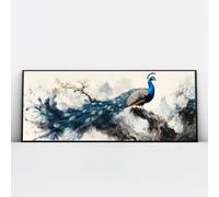 Via Vela Elegant Peacock Canvas Wall Art Retro Landscape Artwork Prints Large Mural Asian Style Poster Painting for Living Room Bedroom Decor 40x101cm with Black Frame
