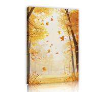 Via Vela Falling Leaves Framed Picture Yellow Autumn Woods Wall Art Golden Forest Landscape Canvas Prints for Dining Room Hotel Gallery Decor 30x45cm