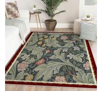 Via Vela farmhouse Rugs 120x180cm Thin Washable Rug Botanical Non-slip Backing Rug for Living Room Bedroom Kitchen Floor Carpet Multicolored flower green leaf pattern Low Pile Plaid Pattern Rugs