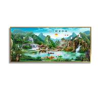 Via Vela Feng Shui Large Canvas Wall Art Nature Scenery Prints Asian Waterfall Painting Flowing Water Brings Wealth Mural for Home Office Decor 60x145cm With Gold Frame
