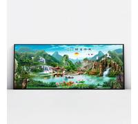 Via Vela Feng Shui Large Canvas Wall Art Nature Scenery Prints Asian Waterfall Painting Flowing Water Brings Wealth Mural for Home Office Decor 40x101cm with Black Frame