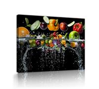 Via Vela Fruit Splash Canvas Wall Art Vibrant Kitchen Modern Food Themed Artwork Prints Water Splash Mural Poster Painting for Dining Room Decor 60x80cm Innerframe