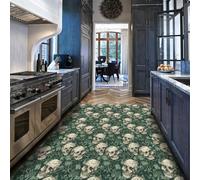 Via Vela Gothic Rugs 60x120cm Skull Ivy Leaf Machine Washable Rug Kitchen Non Slip Dark Green Large Rug Bedroom Low Pile Botanical Carpet Home Office Study Room Rugs Mystical Throw Mat Decor