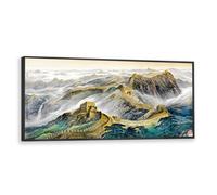 Via Vela Great Wall Landscape Large Canvas Wall Art Panoramic Mountain Mural Chinese Style Posters Painting Prints for Study Room Home Decor 30x76cm with Black Frame