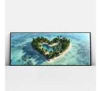 Via Vela Heart Island Canvas Wall Art Tropical Beach Landscape Artwork Large Ocean Picture Prints Coastal Posters Painting for Restroom Decor 60x145cm with Black Frame